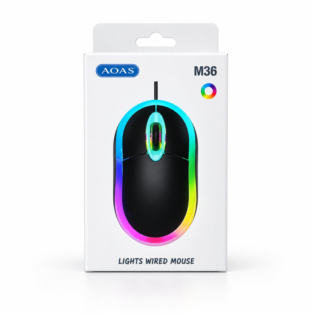 Mouse Óptico con Cable e Iluminación RGB AOAS M36