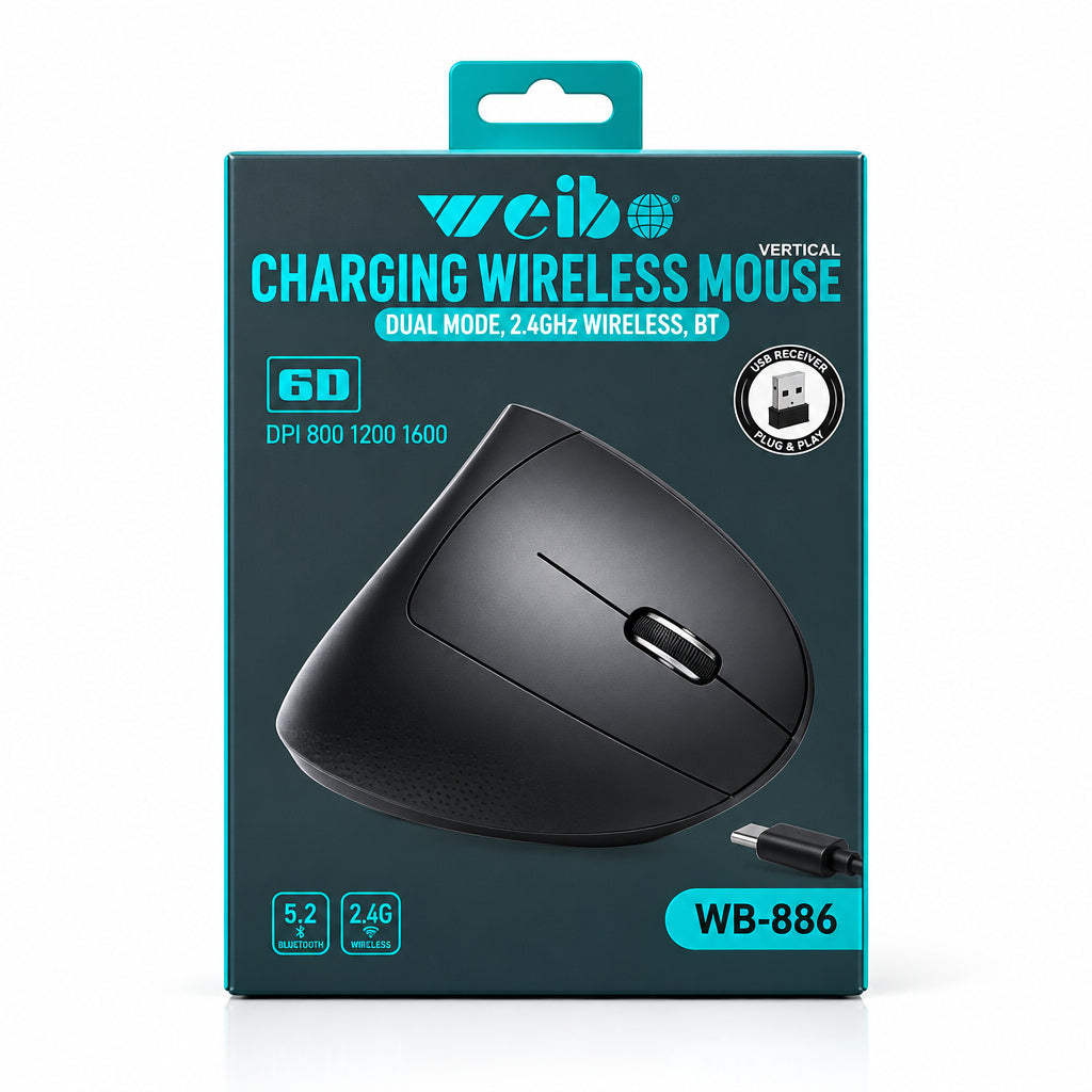 Mouse Ergonómico Vertical Inalámbrico Recargable Weibo -886