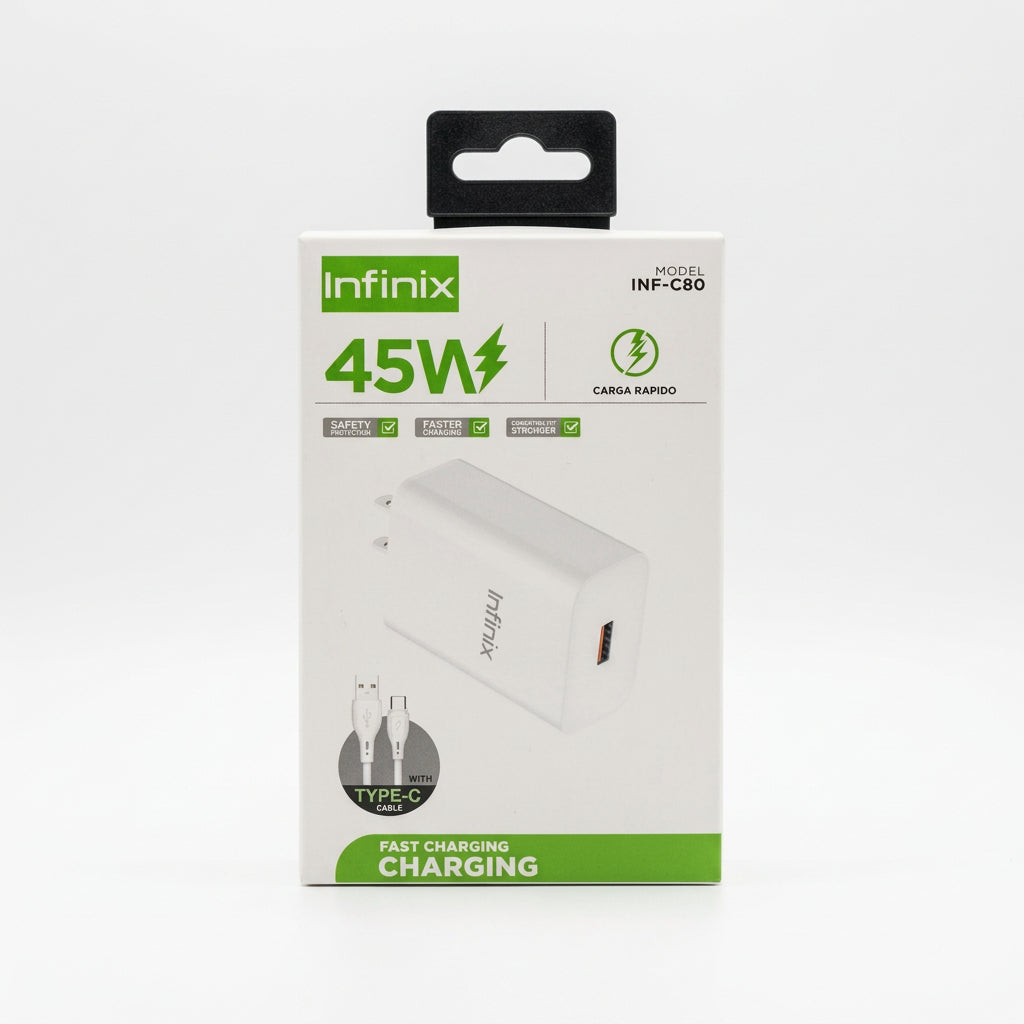 Cargador de Carga Rápida Infinix 45W con Cable Tipo-C