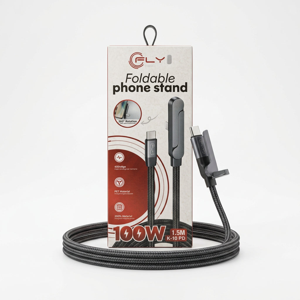 Cable USB-C a Lightning con Soporte Plegable para Teléfono FLY Energy 100W K-10 PD